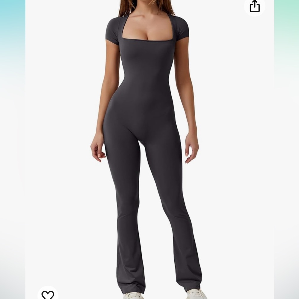 QINSEN Jumpsuits Square Neck Wide Leg Full Length Romper Blackened Peal SmallNWT